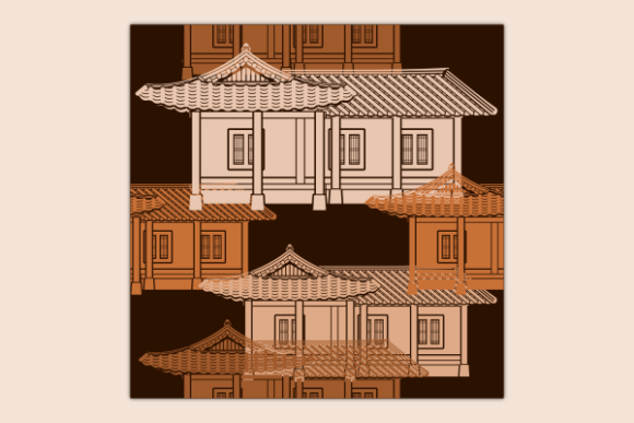 Dark Korean House Seamless Pattern: Graphics & Patterns