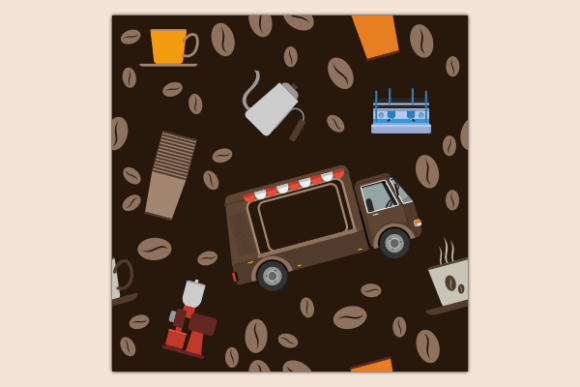Mobile Coffee Van Dark Seamless Pattern Graphics Review