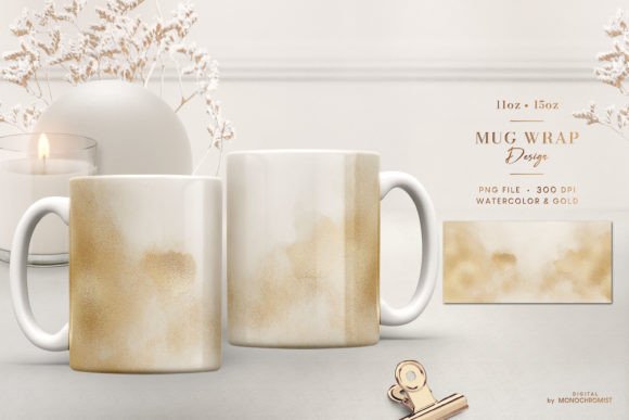 Mug Sublimation Beige Gold Watercolor: Graphics & Print Templates