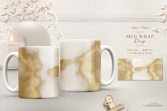 Mug Sublimation Beige Liquid Gold Ink Graphics & Print Templates