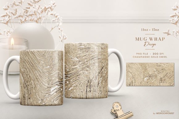 Mug Sublimation Champagne Gold Swirl: Graphics & Print Templates