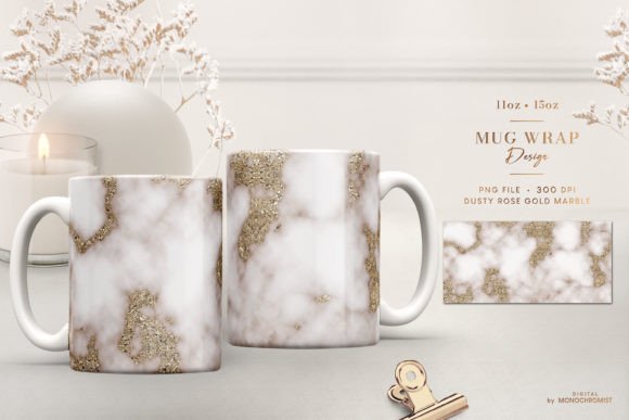 Mug Sublimation Dusty Rose Gold Marble Graphics