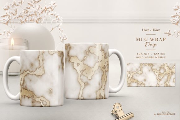Mug Sublimation Watercolor Gold Marble Graphics & Print Templates