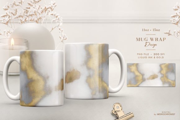 Mug Wrap Sublimation Alcohol Ink Gold: Graphics & Print Templates