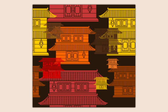 Two Roofs Chinese Building Dark Pattern: Graphics & Patterns